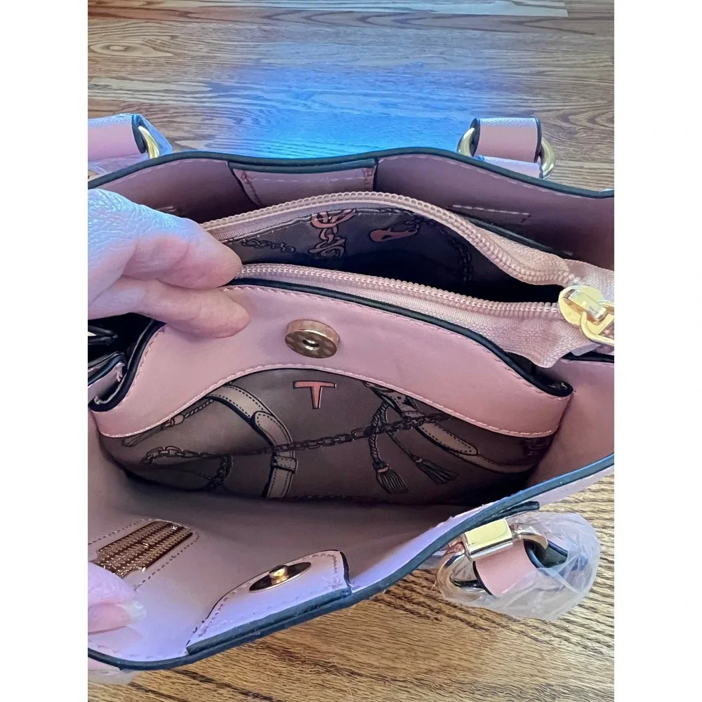 La Terre Satchel Crossbody Bag Womens Small Pink New Vegan Leather Gold Hardware